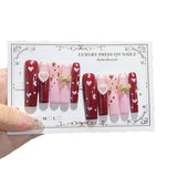 Berry Pink Heart Bow Cute Press On Nails