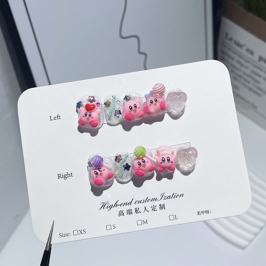 Handmade press-on nails star Kirby cute cartoon short nail art finished patch wearable nail sticker fake nail｜365nails