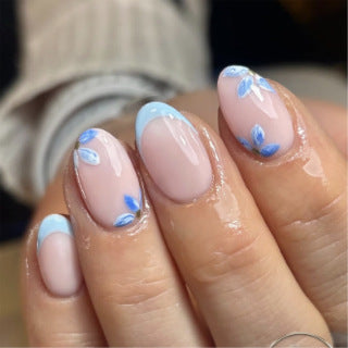 365nails: "Light Blue French Floral Oval" – Hand-painted Press-on Nails