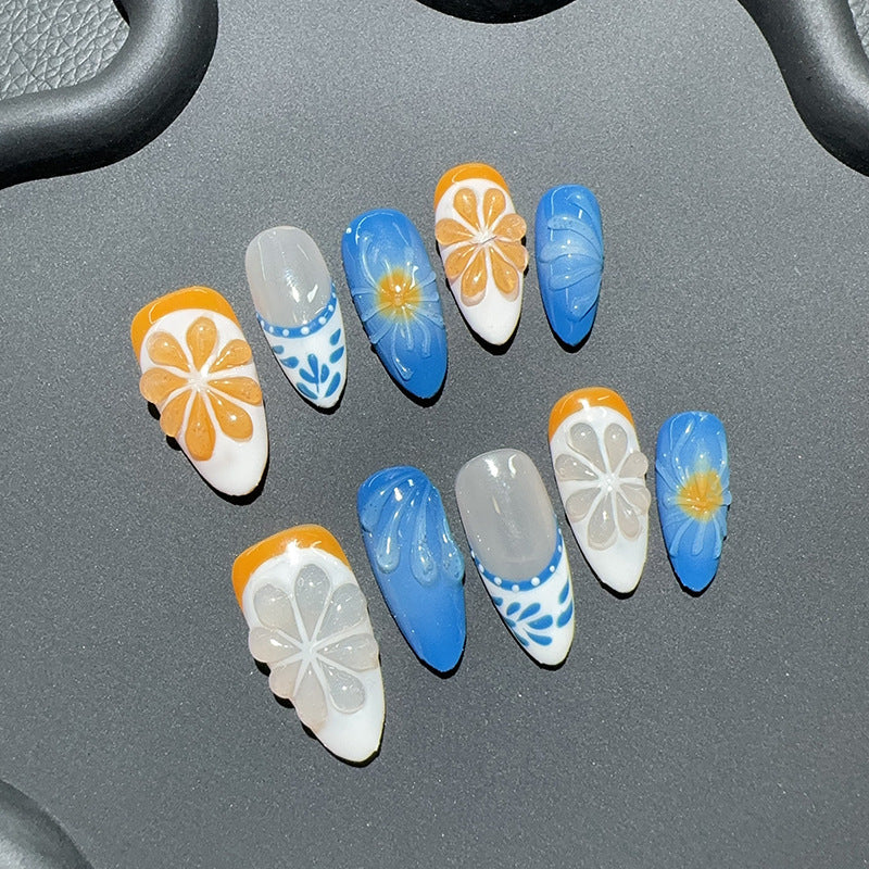 365nails: "Ocean Citrus" – 3D Slice Handmade Almond Nails