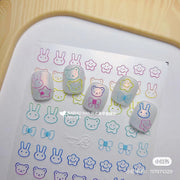 Holographic Pink Bunny Nail Stickers – 5D Embossed Cute Animal Set