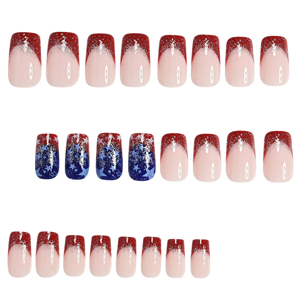 365nails: 독립기념일 그라데이션 글리터 스타 프레스온 네일