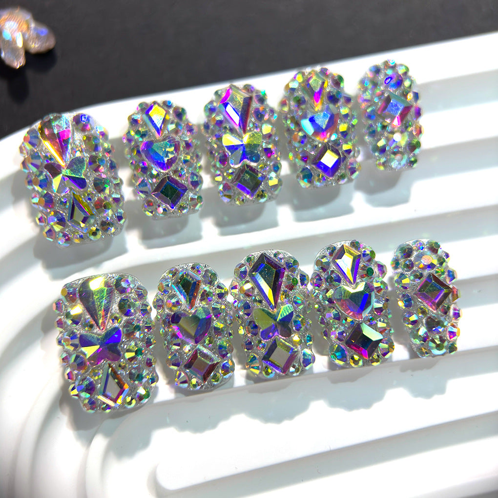 AB Crystal Full Rhinestone Square Press On Nails