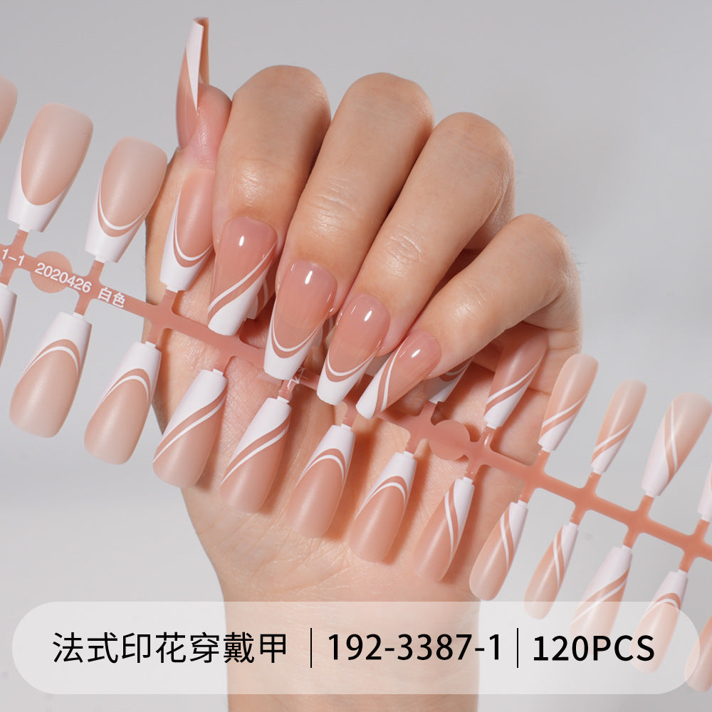 Nail Tips press on nails French, simple long ladder seamless detachable prefabricated nail piece fake nail 120 pieces bag patch nail art