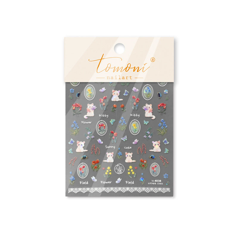 365nails: "Gato Iridescente & Campo de Flores Silvestres" – Adesivos para Unhas