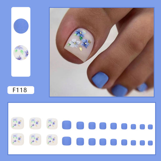 Summer fresh matte Morandi blue flower manicure white simple ins wind Press-on toenails special wear nail｜365nails