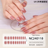 Semi-Cured Gel Nail Strips French Glitter Pink Sparkle Glossy Set (MOQ=3)