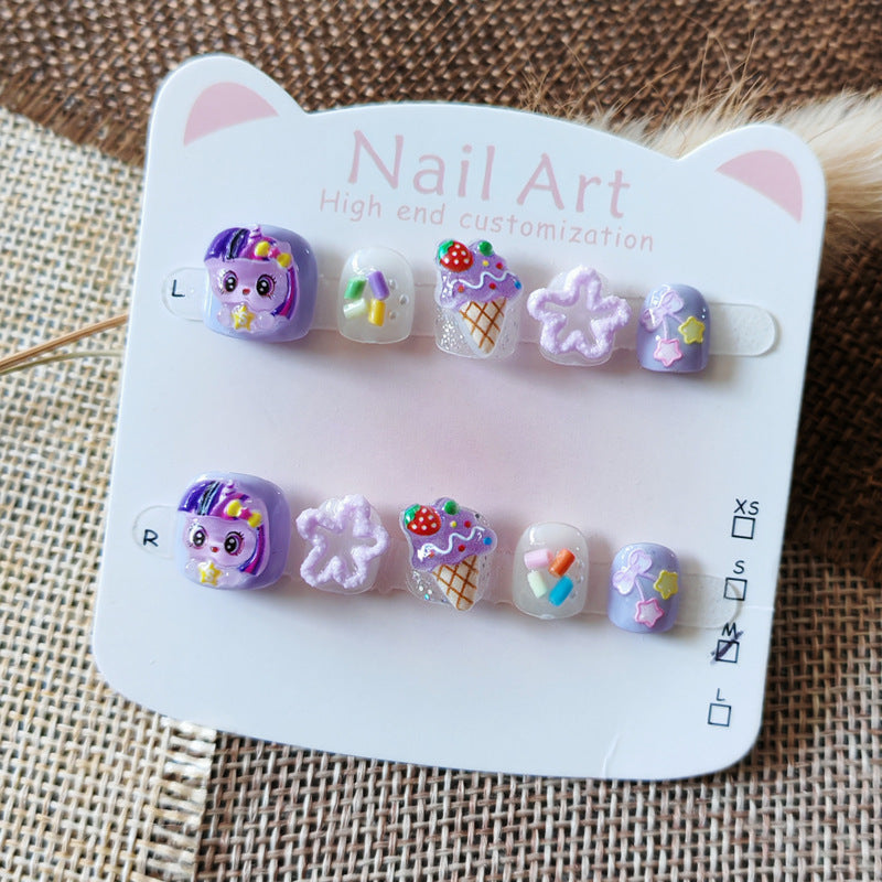 365nails: "purple star pony" – short round handmade kids press-on nails