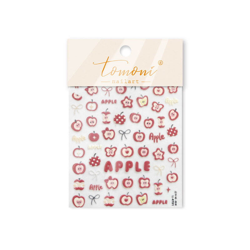 Golden Apple & Tooth Collection: "Cute Golden Apple Tooth" – 3D Embossed Nail Sticker