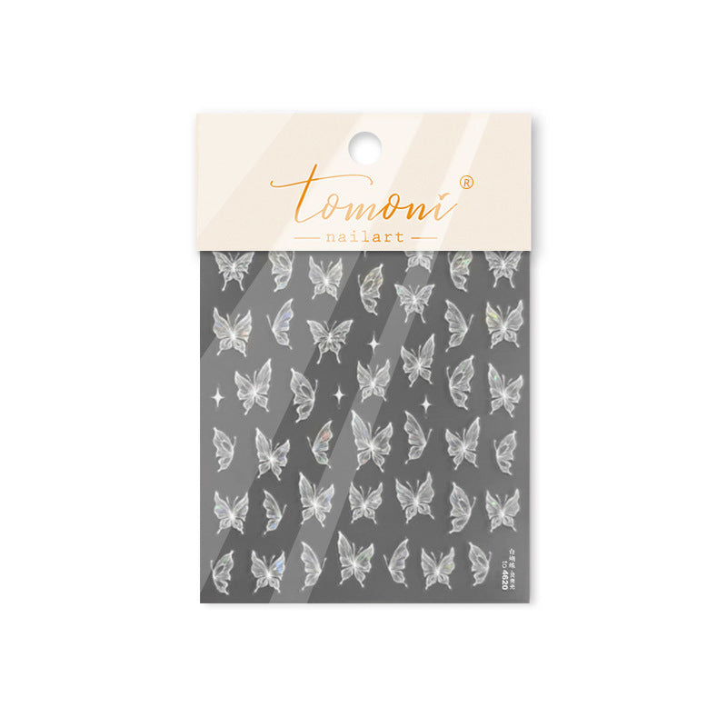 nail stickers Iridescent White Butterfly Nail Stickers – 5D Embossed Ethereal Flutter Set