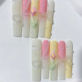 Pastel Pearl Bow Floral Press On Nail Set