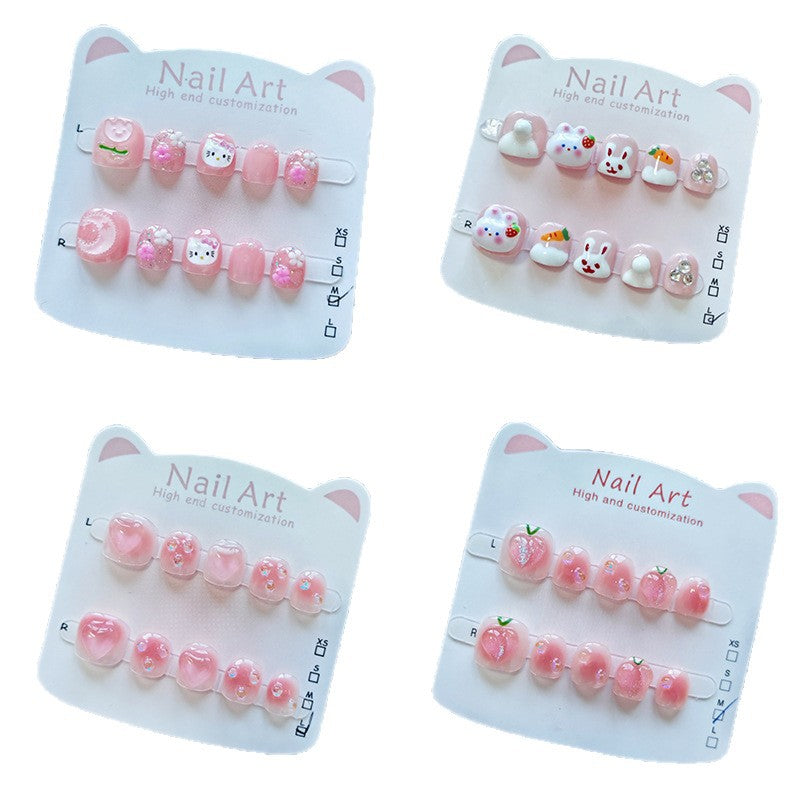 365nails: "粉色甜心系列" – 短款圓形手工製兒童穿戴甲 (4 styles)