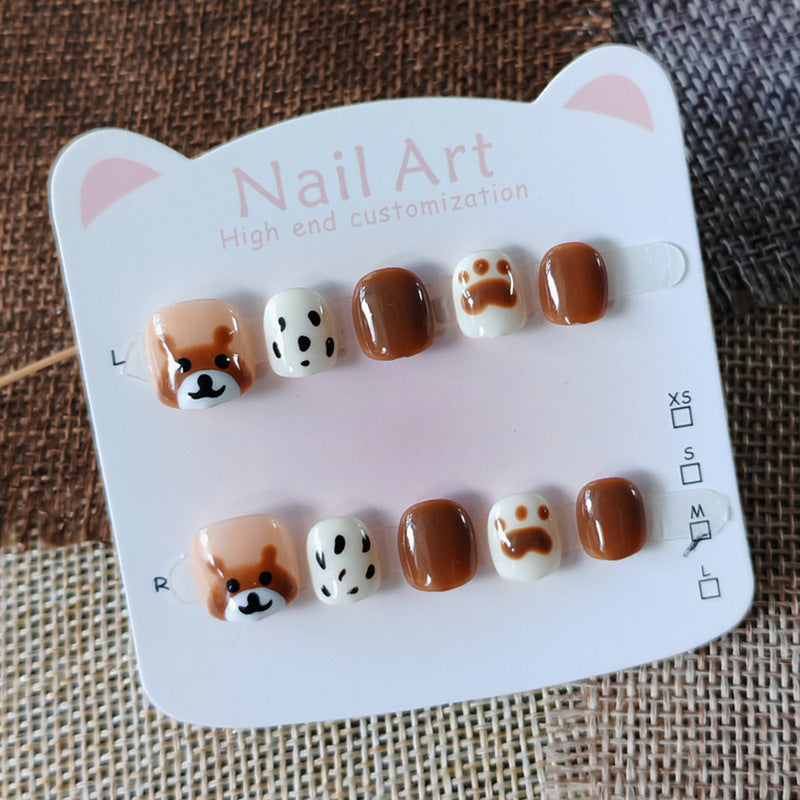 365nails—Brown Bear 兒童系列：「可愛熊與爪印」—短款方形兒童甲片
