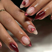Lefan French Red Wear-On Nails, Red Heart-Shaped Fake Nail Tips, Cross-border Hot Sale 3D Nail Tips Wholesale