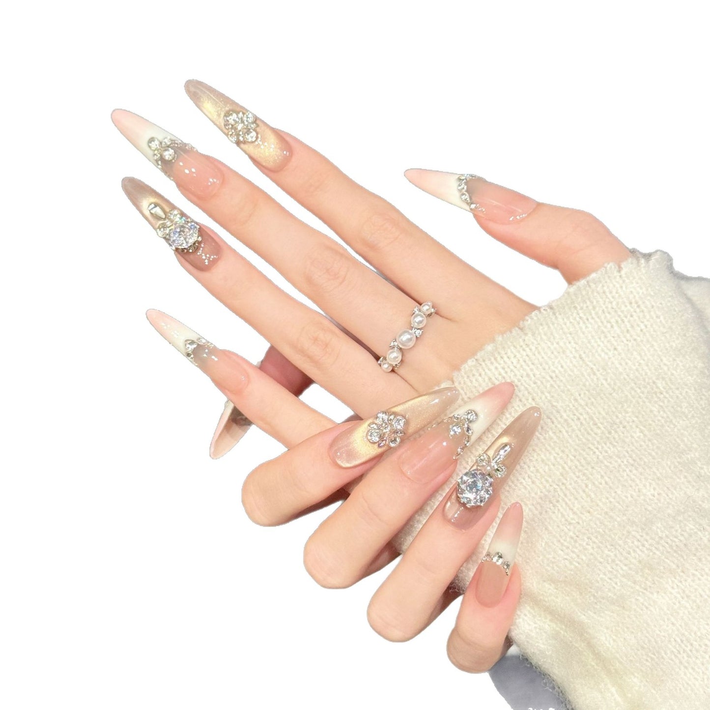 Blush Nude Crystal Luxury Gradient Press On Nails