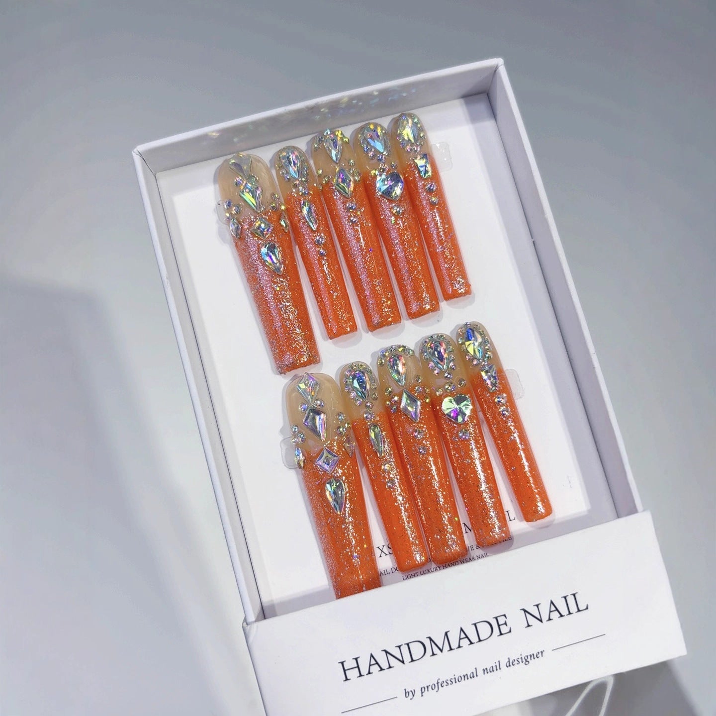 Orange Crystal Shimmer Press On Nails