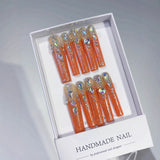 Orange Crystal Shimmer Press On Nails