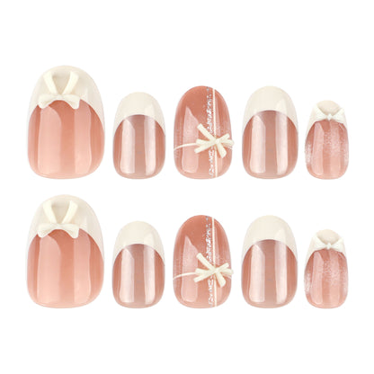 Cat's eye flash short oval French beige press-on nails