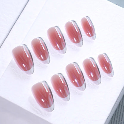Light red smudge blush press on nails coating French white press on nails piece almond nail art fake nail wholesale｜365nails