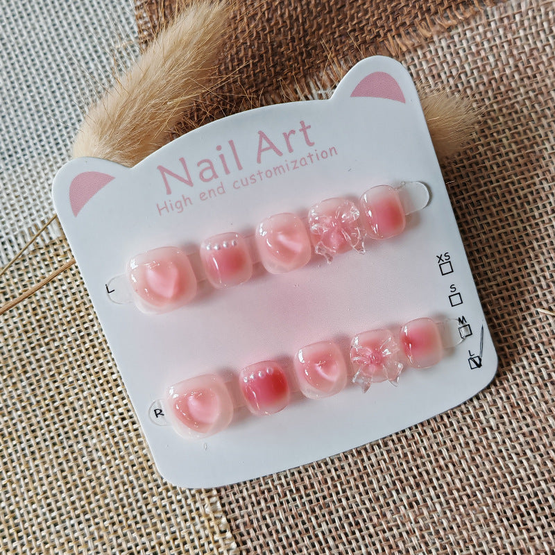 365nails: "peach jelly blush" – short round handmade kids press-on nails