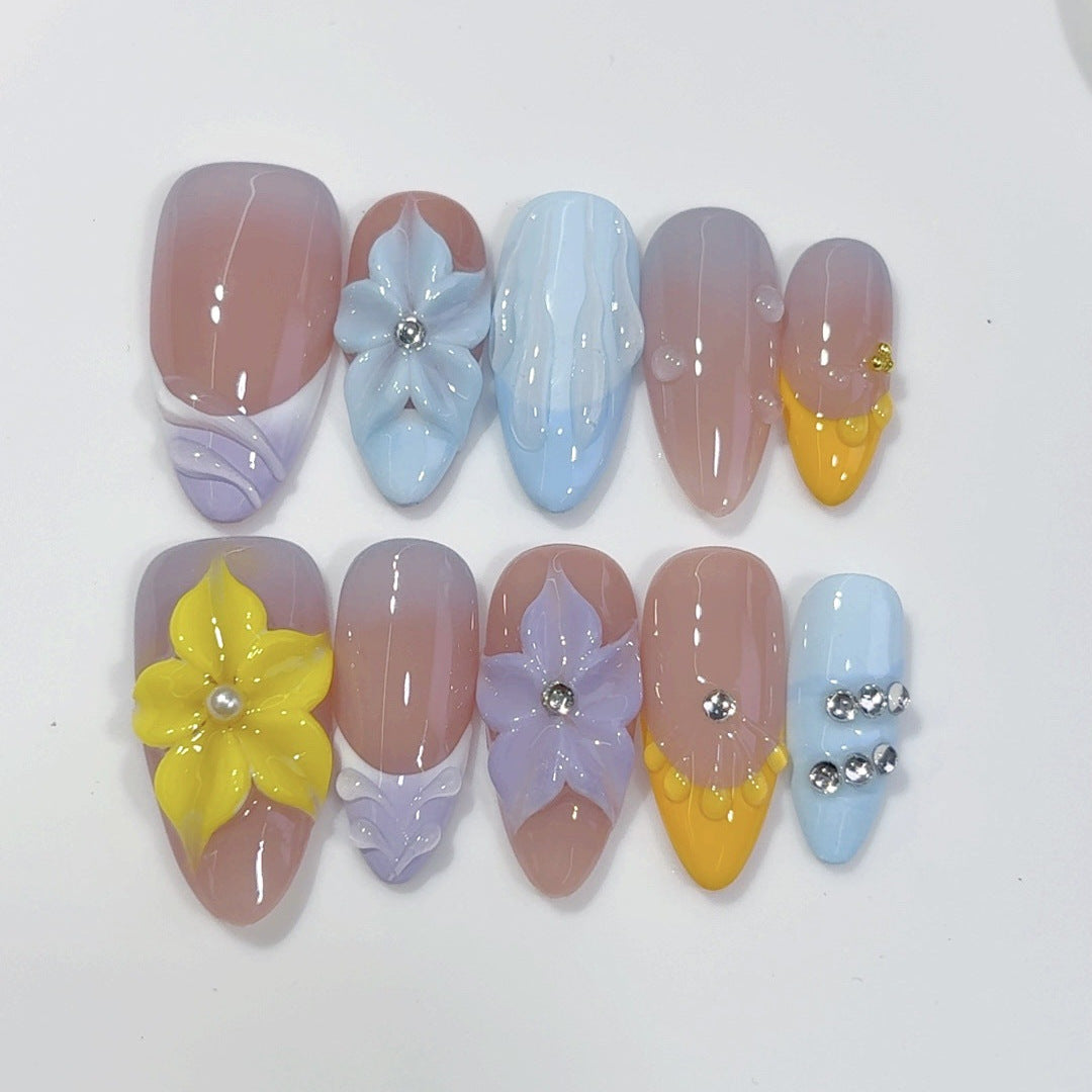 Pastel Bloom: "Colorful Petal" – Medium Almond Handmade Press On Nails
