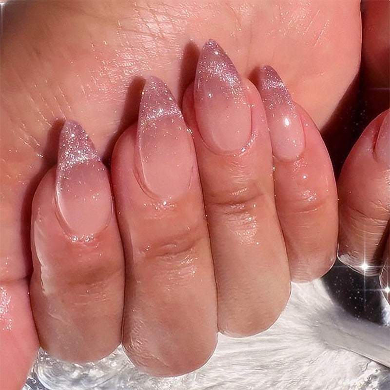 爆款法式粉紫貓眼｜簡約短款杏仁形可重複使用穿戴甲｜365nails