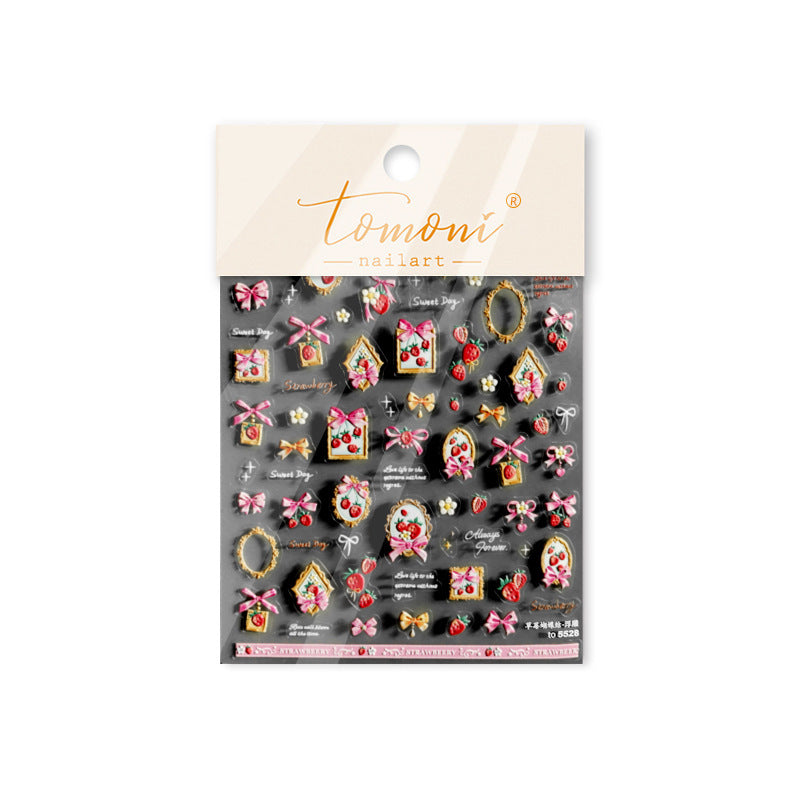 Strawberry & Bow: "Sweet Strawberry" – 5D Embossed Nail Sticker