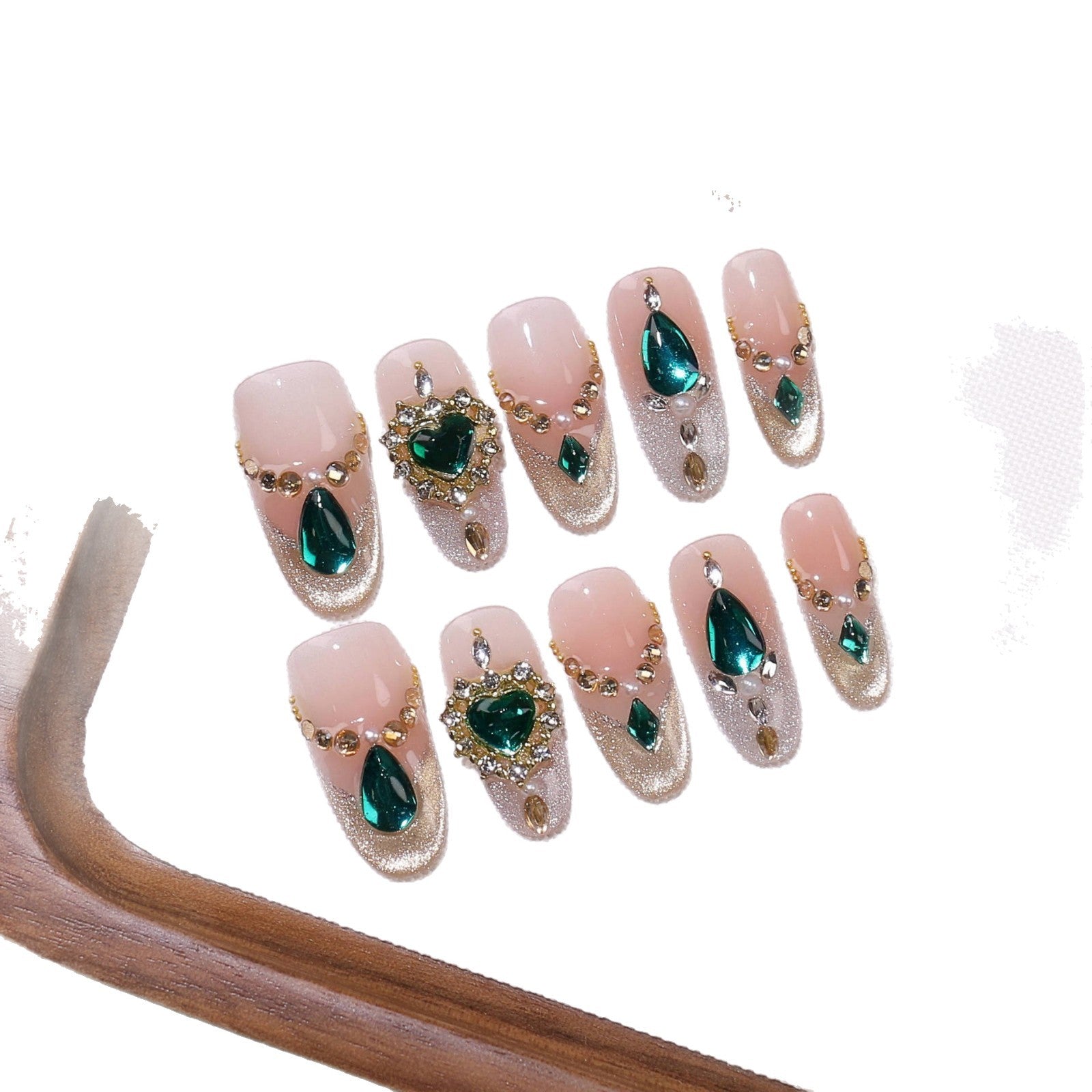 365nails-翡翠皇家：「復古寶石」— 長款 杏仁形 手工製 甲片