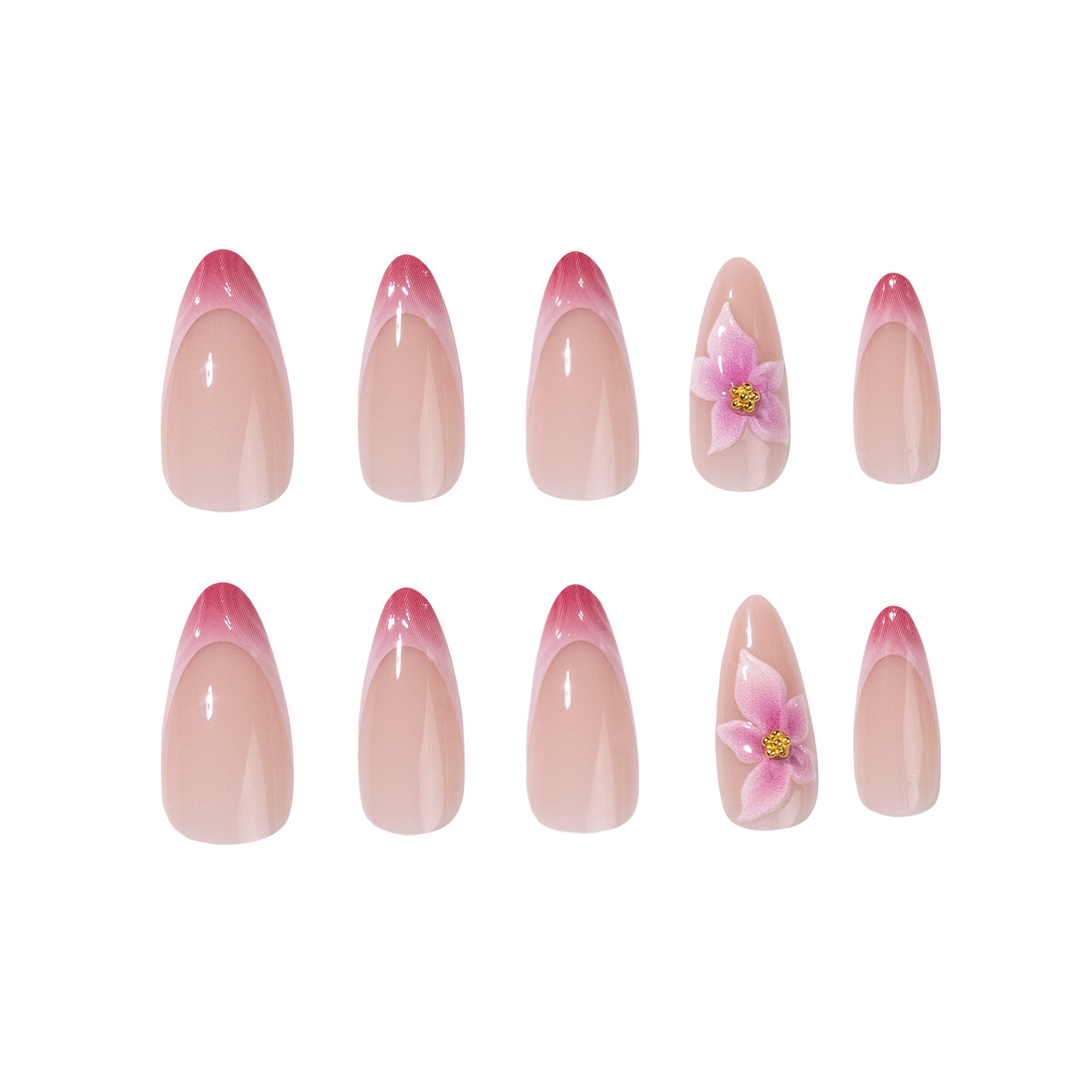365nails: "Pink Swirl French with 3D Flower Almond" – Elegant Press-on Nails