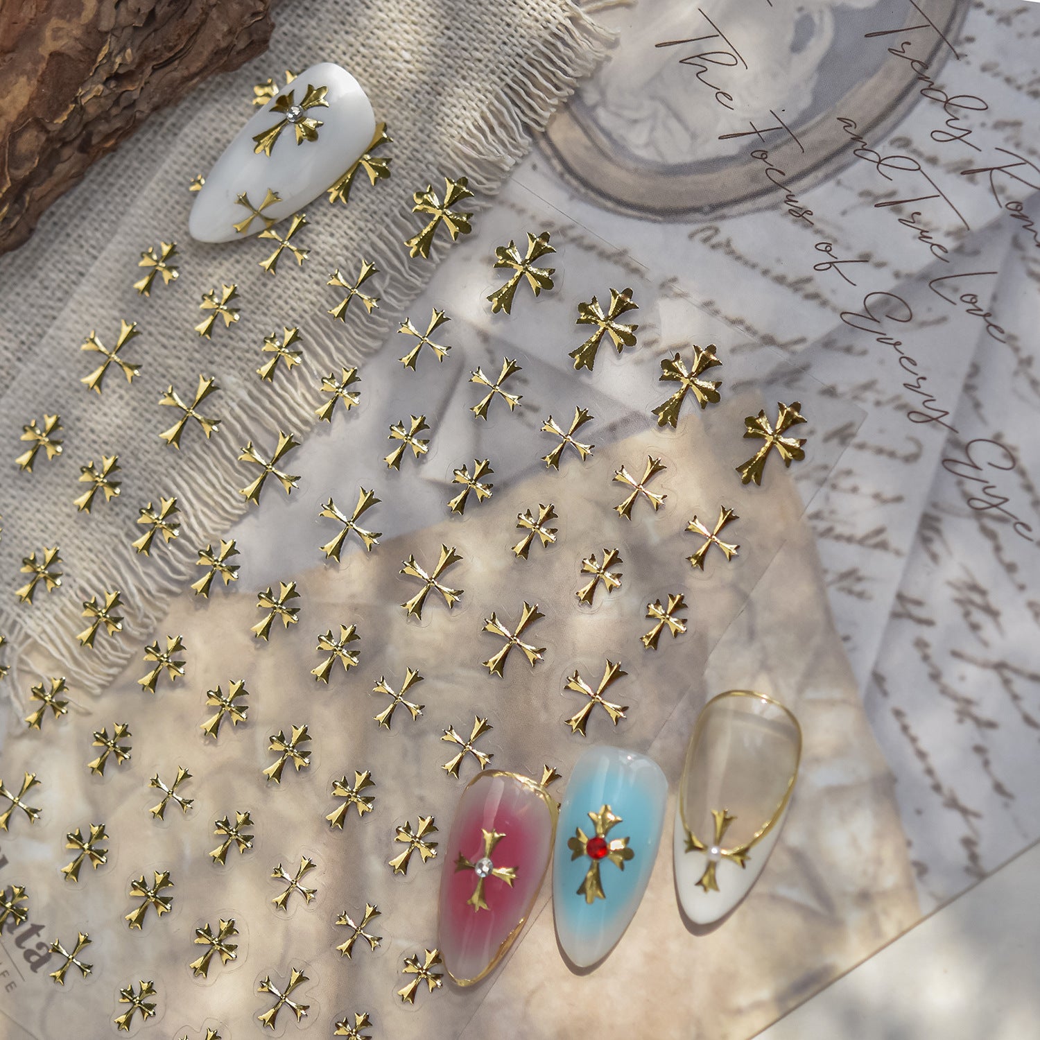Gold Cross Collection: "Mini Gold Cross" – 3D Embossed Nail Sticker