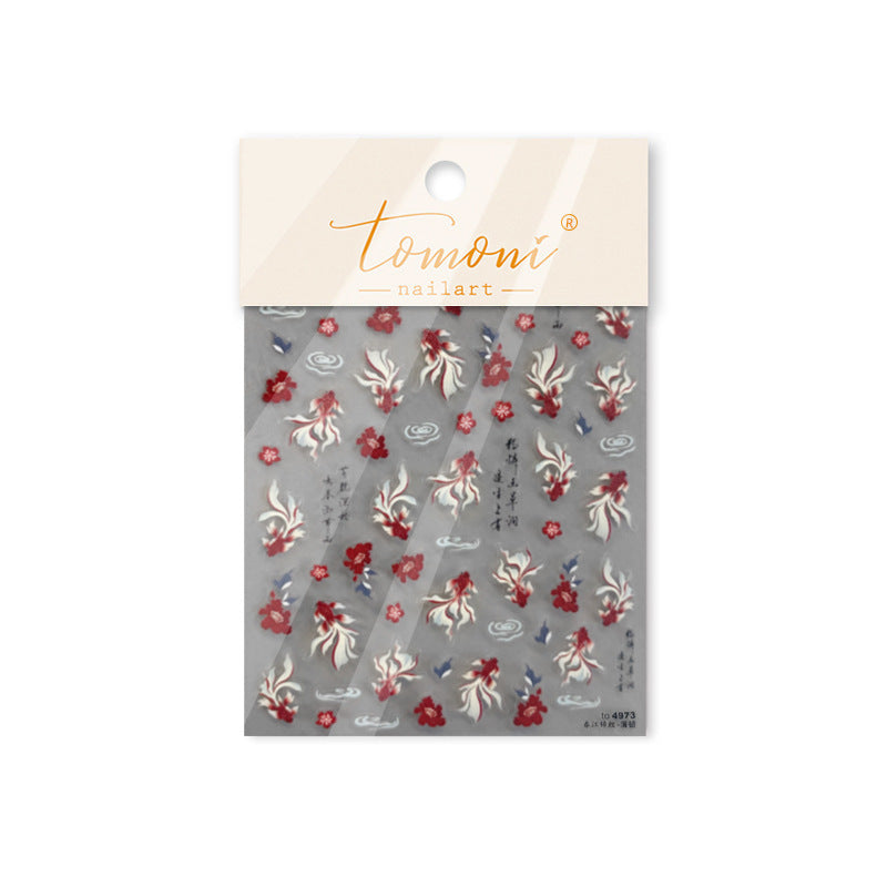 Chinese Goldfish & Plum: "River Elegance" – 3D Nail Sticker