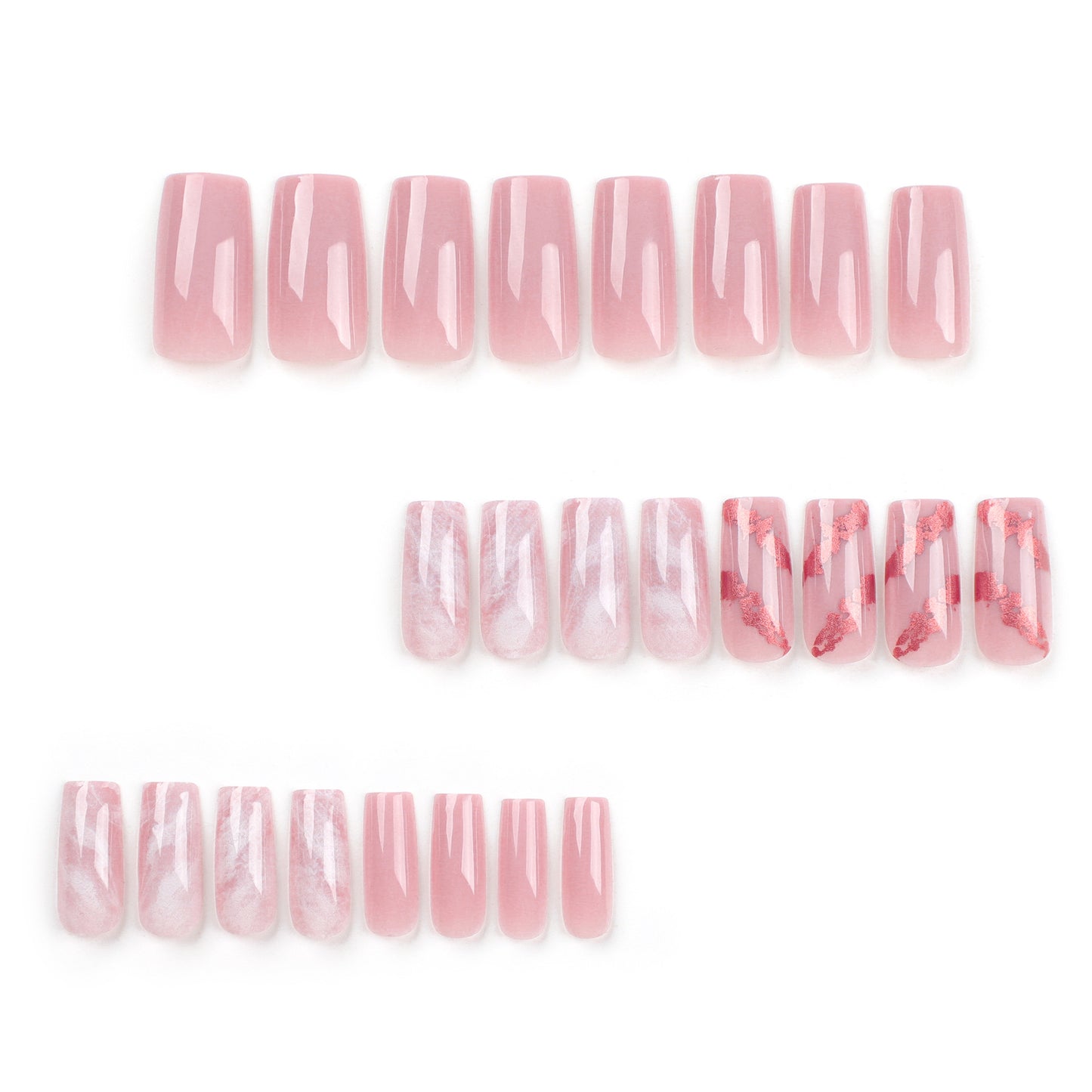 Simple and sweet pink press-on nails nail piece long bronzing pink white nail art fake nail finger smudging nail piece wholesale｜365nails