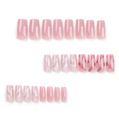Simple and sweet pink press-on nails nail piece long bronzing pink white nail art fake nail finger smudging nail piece wholesale｜365nails