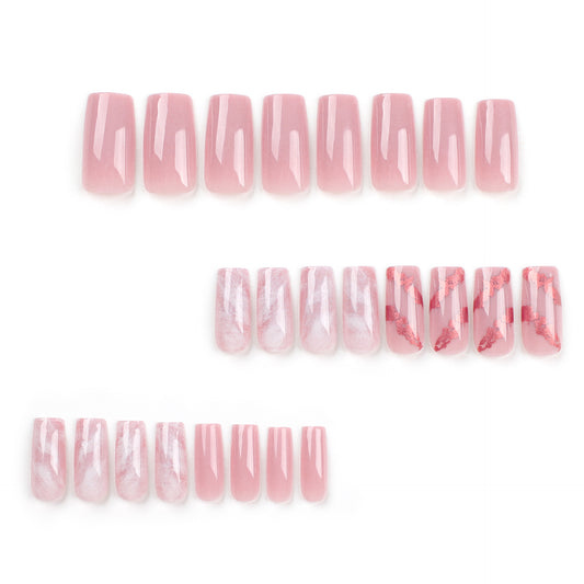 Simple and sweet pink press-on nails nail piece long bronzing pink white nail art fake nail finger smudging nail piece wholesale｜365nails