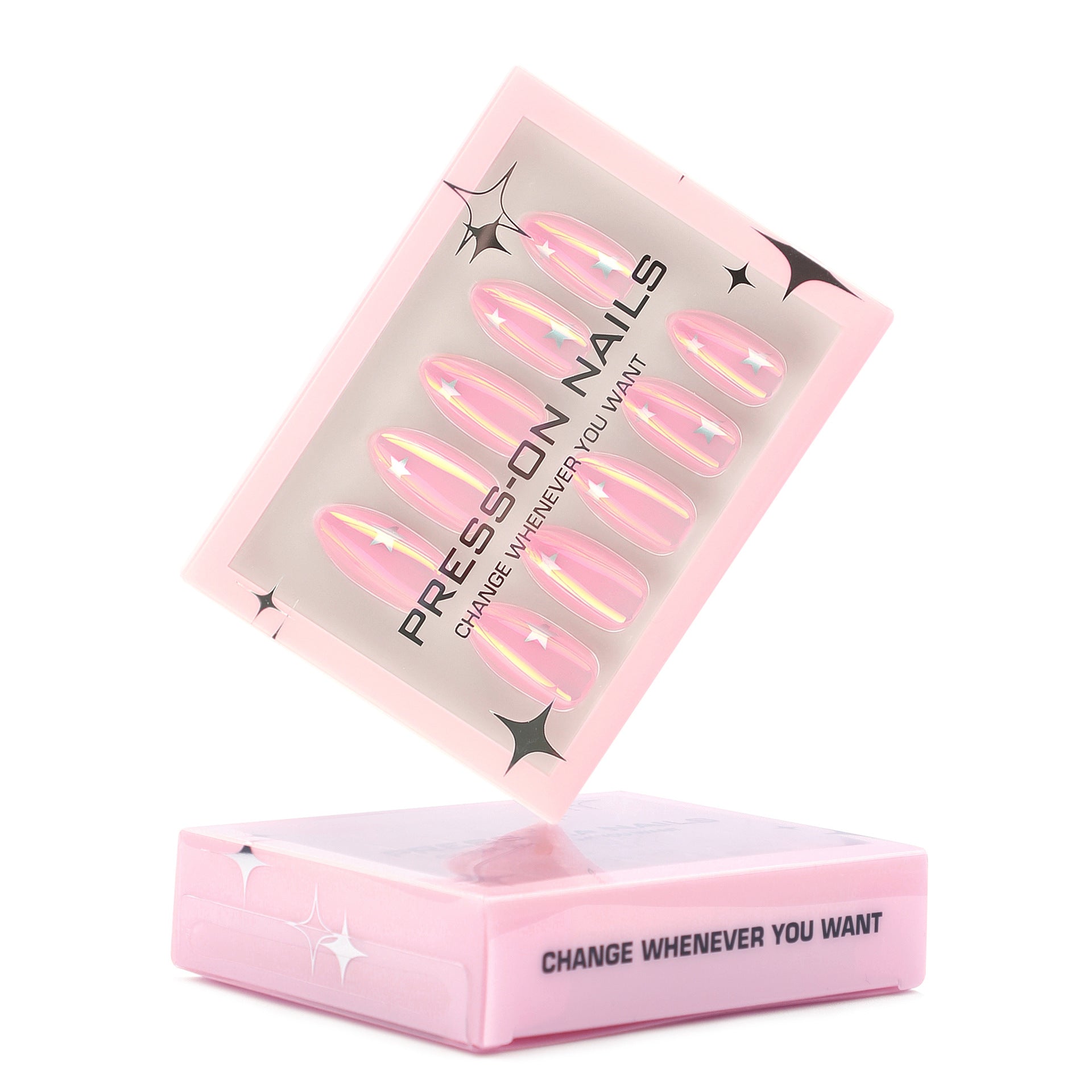 Silver star manicure 30pcs fake nails short almond nail
