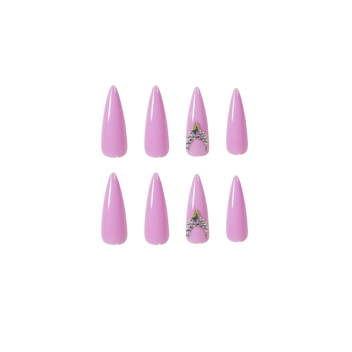 Adesivo de unha longo com strass rosa pontiagudo, adesivo de pressão para unhas finalizadas, adesivo de unha removível à prova d'água ｜365nails