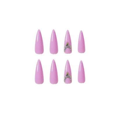 Pointed pink long ballet rhinestone nail patch press-on nails finished nail patch waterproof removable nail piece ｜365nails