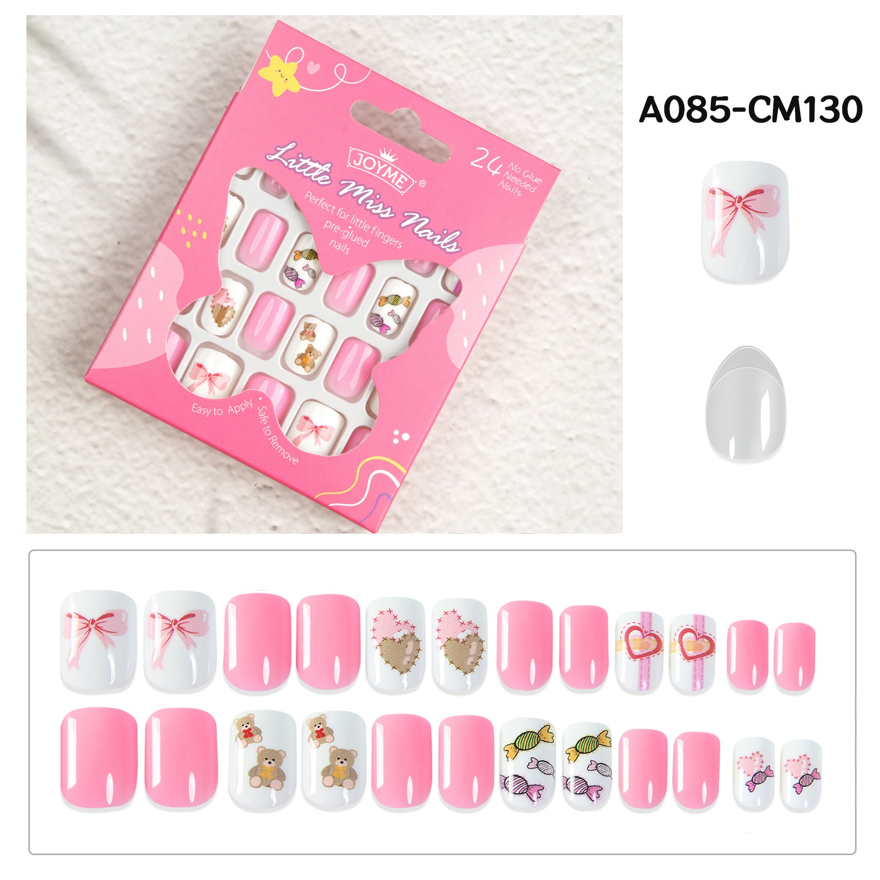 兒童穿戴甲，附指甲貼，尖頭杏仁形，24片成品