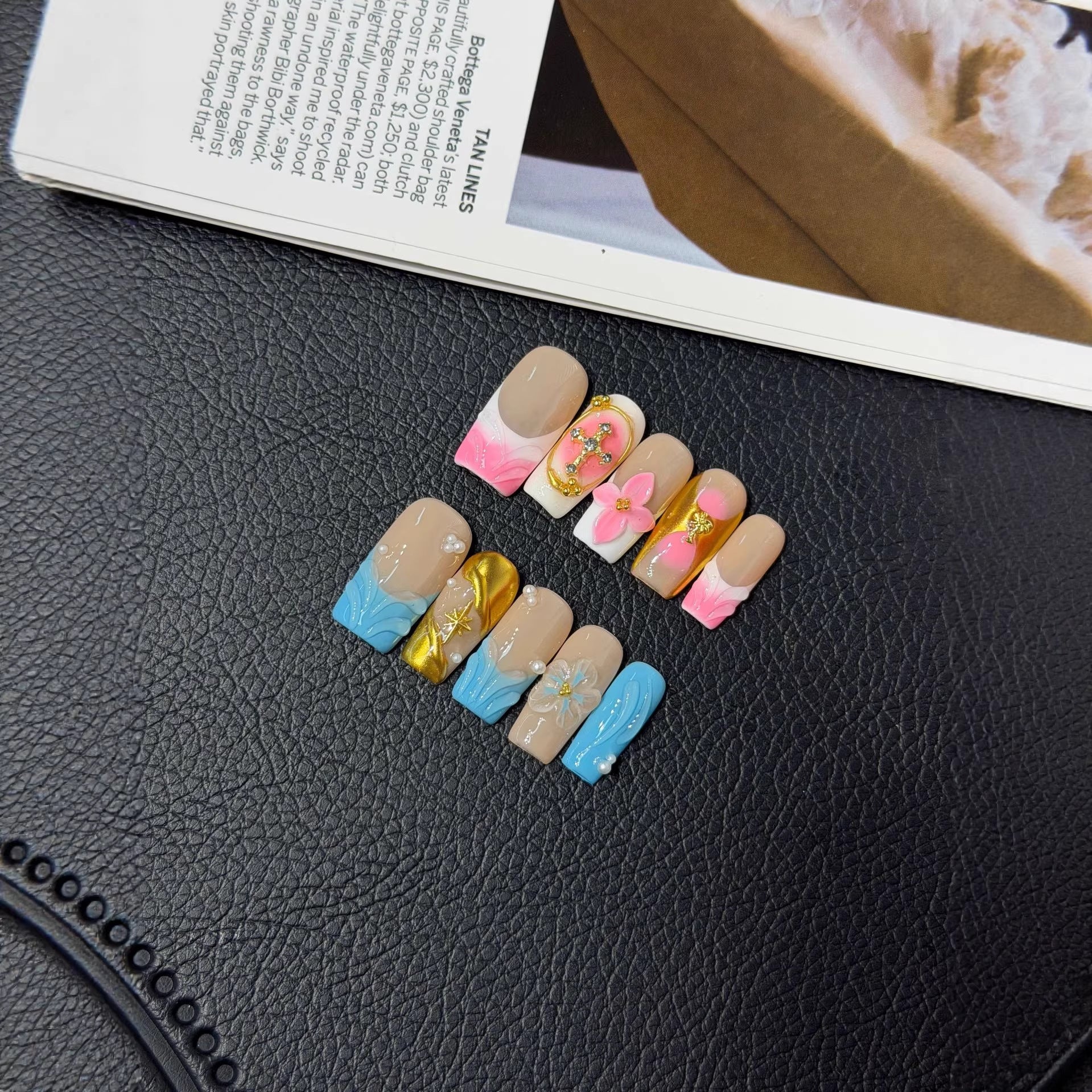 365nails: Floraison tropicale – Ongles forme carrée faits main, fleurs 3D et dégradé