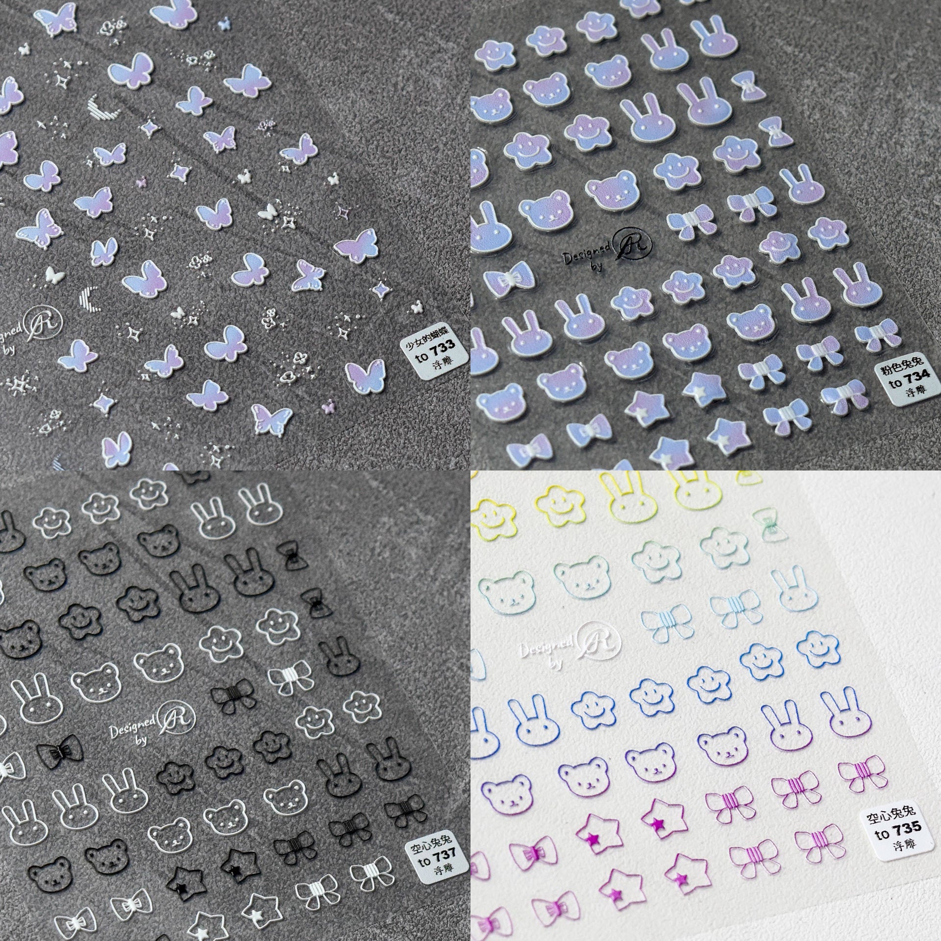 Holographic Pink Bunny Nail Stickers – 5D Embossed Cute Animal Set