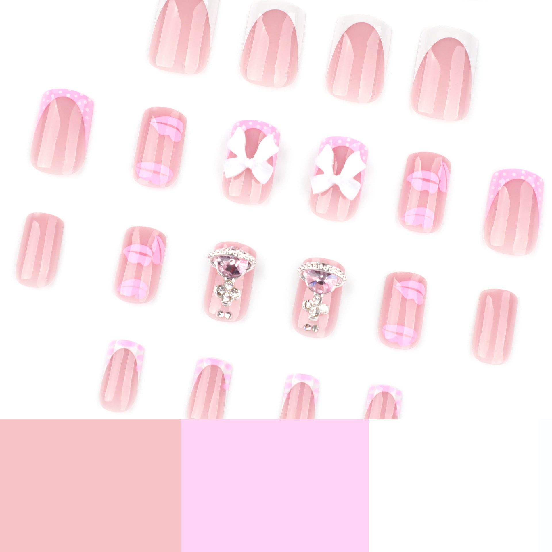 Manicura francesa blanca corta con estampado de labios rosados dulces y cuadrados ｜365nails