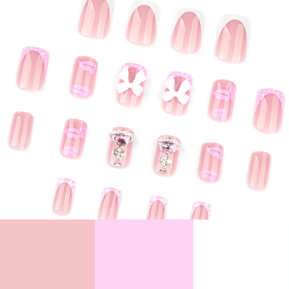 Sweet pink lip print  short  French white manicure  short square ｜365nails