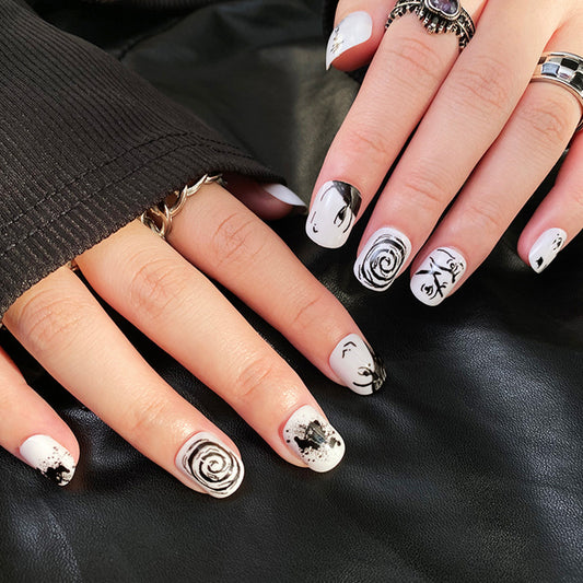 press on nails film black and white sweet and cool press on nails autumn and winter cartoon animation  nails patch press on nails film wholesale｜365nails