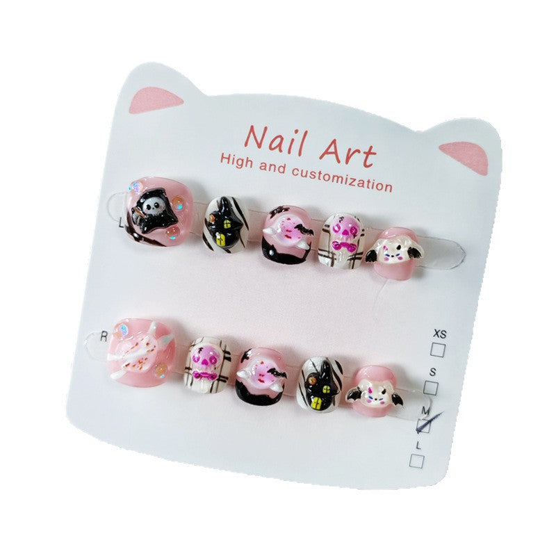 365nails-Spooky Cute Kids Series: "Pink Ghost Parade" – Short Square Kids Nail Art