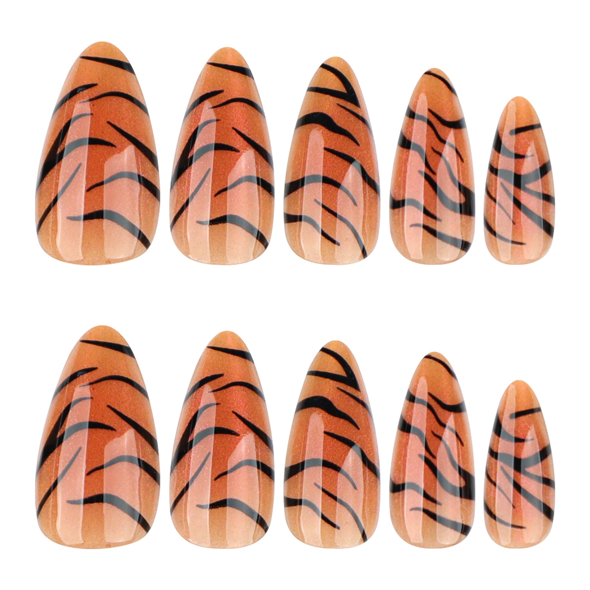 Wild Tiger Stripe Glossy Medium Almond Press On Nails