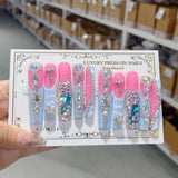 Pink Lavender Butterfly Crystal Glam Press On Nails