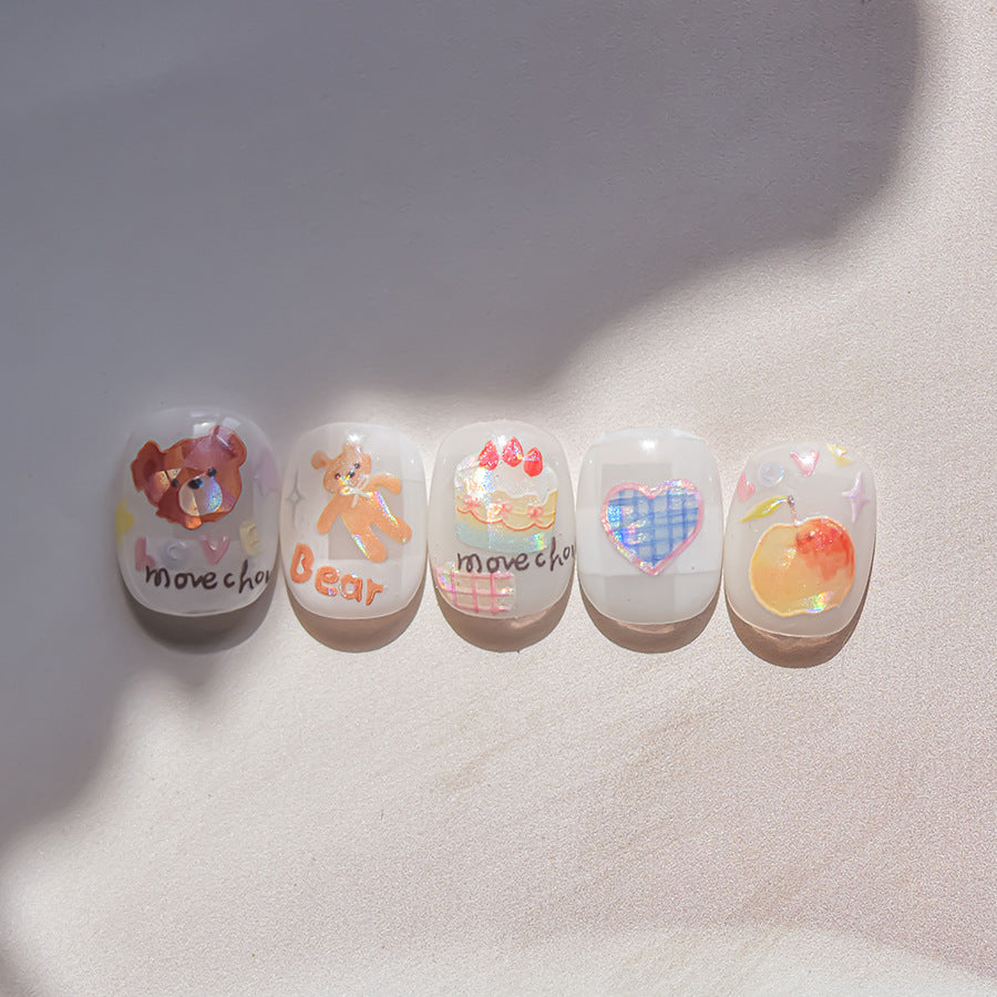 Cute Teddy Bear & Fruit: "Cozy Sweet Toy Box" – 5D Embossed Nail Sticker