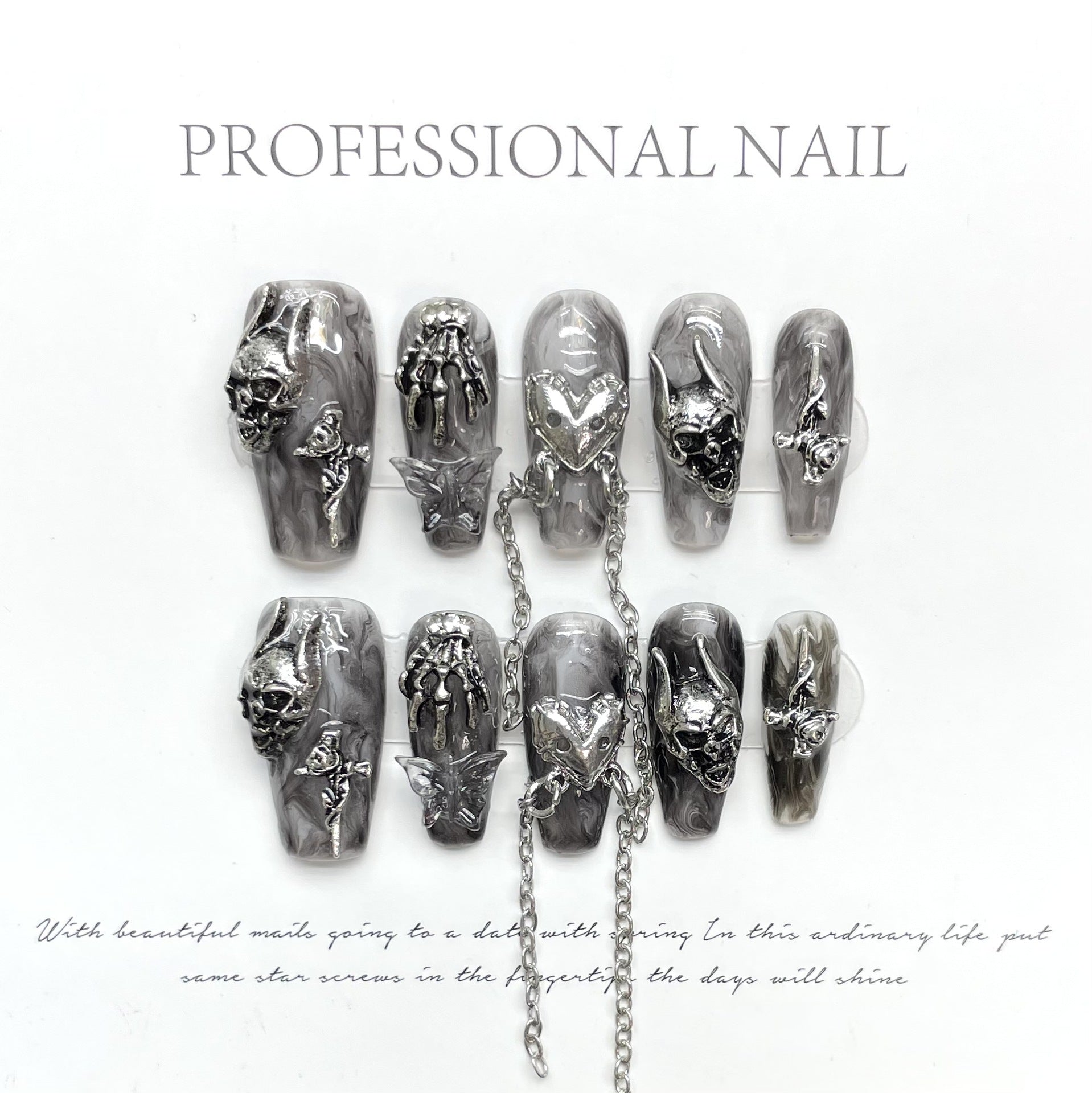 Hand-press on nails Dark Demon's Claw Sweet Cool Heavy Metal Sense Crow Heart Ghost Claw Bat | 365nails