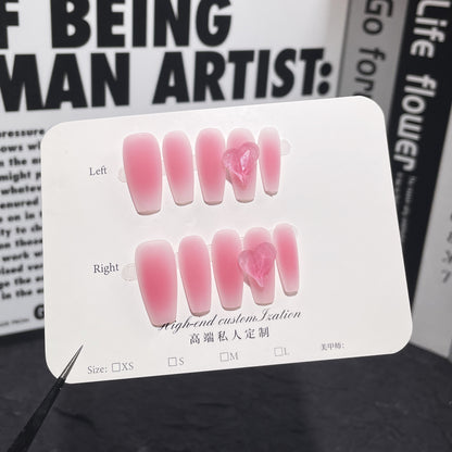 Deseo simple y puro viento hecho a mano, uñas postizas con textura mate en forma de corazón torcido, parche adhesivo avanzado para uñas｜365nails