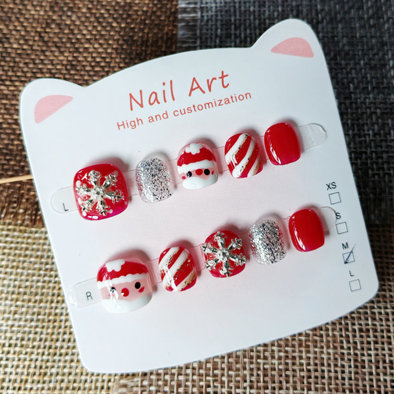365nails-聖誕歡樂兒童系列：「聖誕老公公的雪花魔法」 – 兒童短款方形穿戴甲